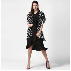 Mayawye Women's Polyester Printed Short Sleeve Shrug (Black)