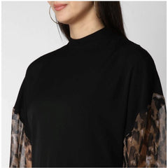 Mayawye Women's Polyester Animal Print Long Sleeves Top (Black)
