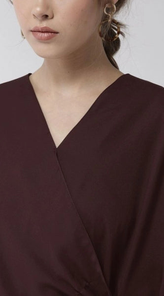 Mayawye Women's Polyester Solid Cape Sleeve Top (Maroon)