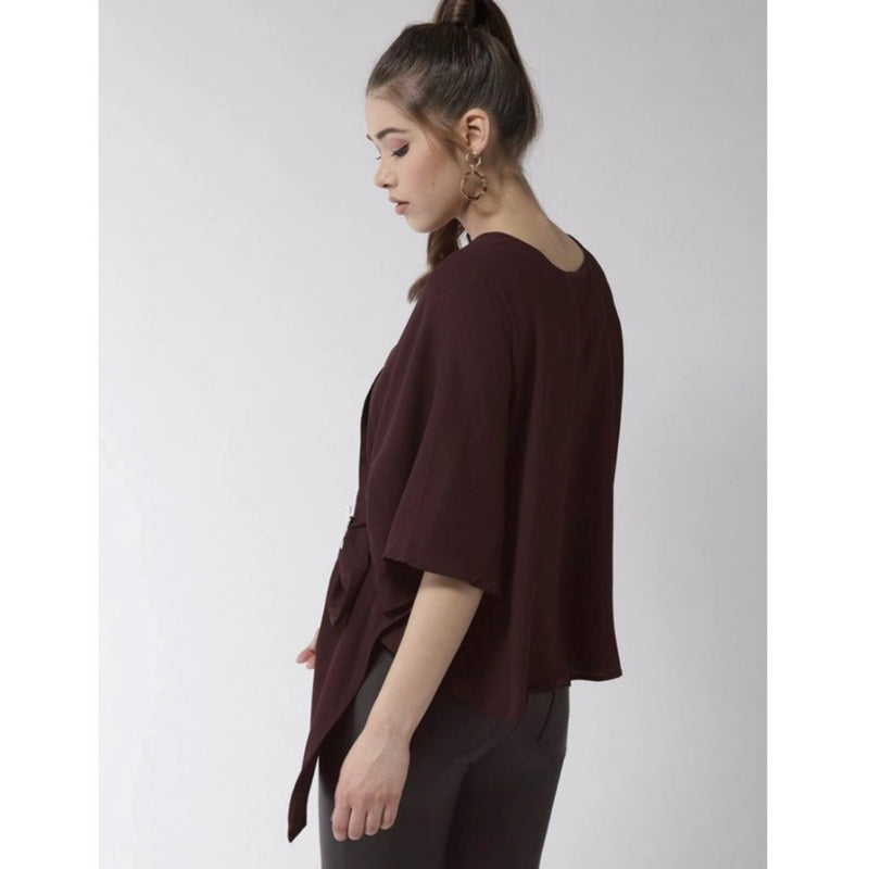 Mayawye Women's Polyester Solid Cape Sleeve Top (Maroon)