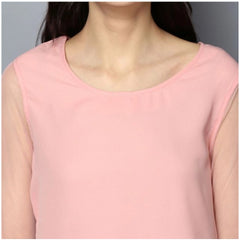 Mayawye Women's Polyester Solid Tier Sleeve Top (Pink)