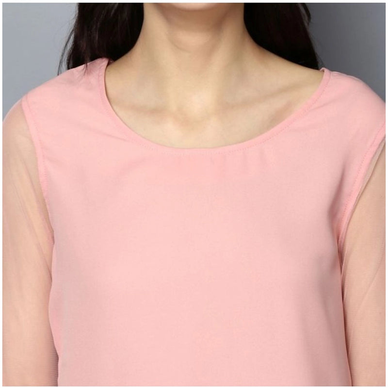 Mayawye Women's Polyester Solid Tier Sleeve Top (Pink)