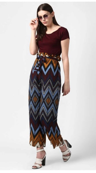 Mayawye Women's Polyester Chevron Elasticated Trousers (Multicolor)