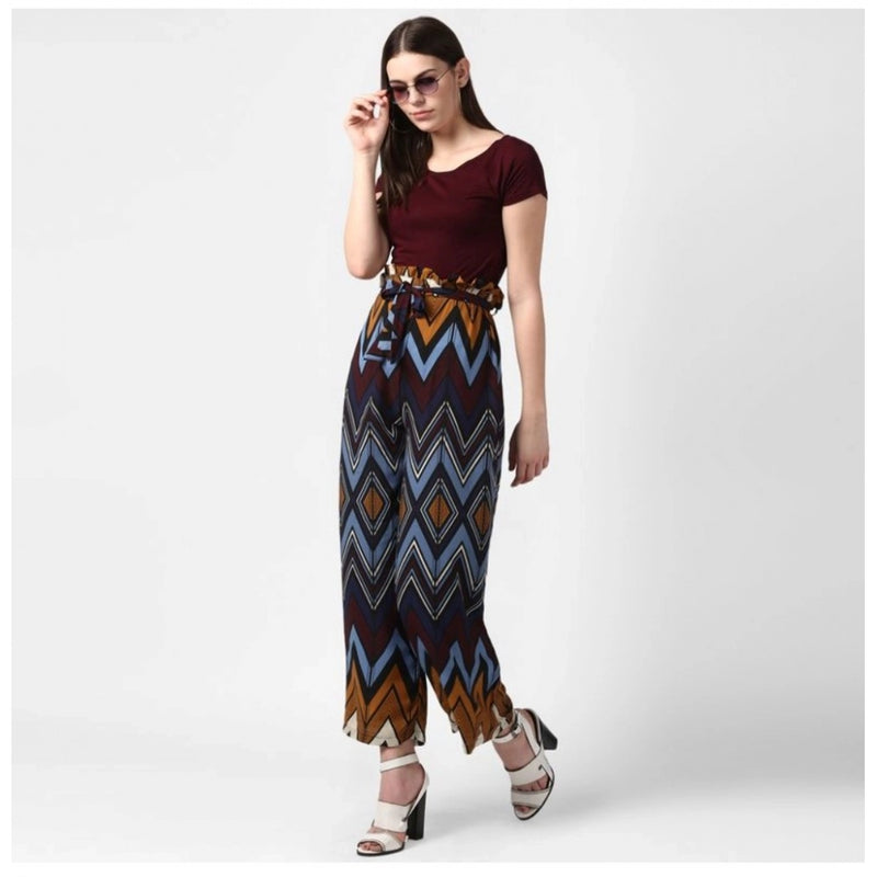 Mayawye Women's Polyester Chevron Elasticated Trousers (Multicolor)