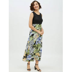 Mayawye Women's Rayon Floral Sleeveless Calf-length Dress (Multicolor)