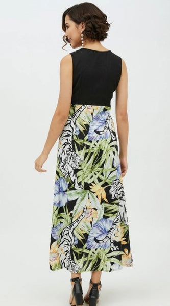 Mayawye Women's Rayon Floral Sleeveless Calf-length Dress (Multicolor)