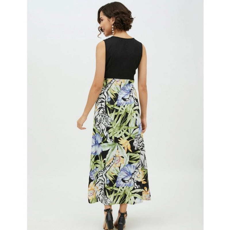 Mayawye Women's Rayon Floral Sleeveless Calf-length Dress (Multicolor)
