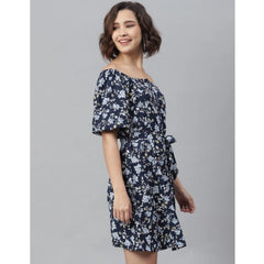 Mayawye Women's Polyester Off Shoulder Half Sleeve Above Knee Dress (Blue)
