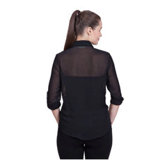 Mayawye Women's Polyester Printed Roll Up Sleeve Standard Length Shirt (Black)