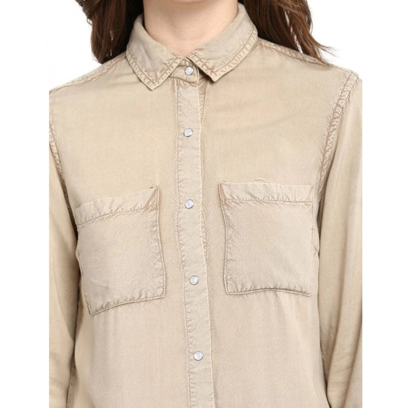 Mayawye Women's Rayon Solid Long Sleeves Standard Length Shirt (Beige)