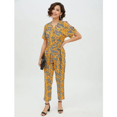 Mayawye Women's Polyester Printed Half Sleeve Long Jumpsuit (Yellow)