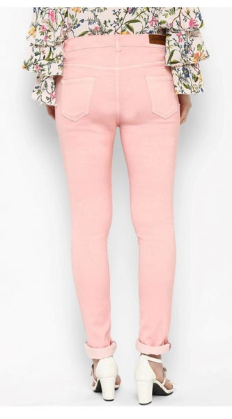 Mayawye Women's Denim Solid Buttoned Jeans (Pink)