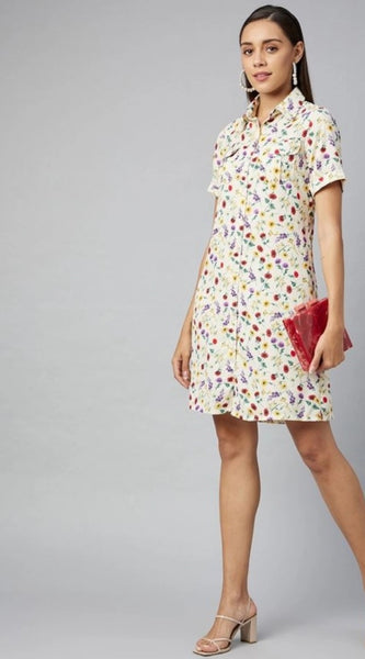 Mayawye Women's Polyester Floral Short Sleeve Above Knee Dress (Multicolor)