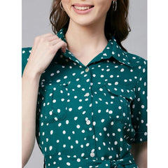 Mayawye Women's Polyester Polka Short Sleeve Above Knee Dress (Blue - White)