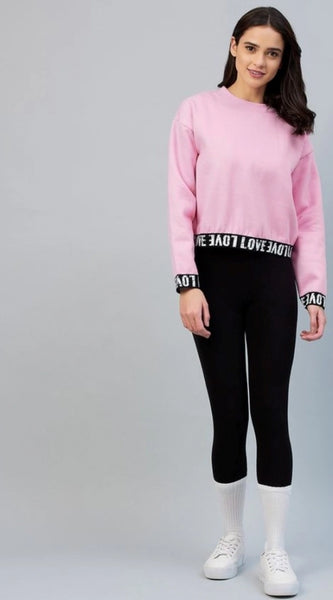 Mayawye Women's Fleece Solid Long Sleeves Sweatshirt (Pink)