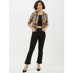 Mayawye Women's Polyester Floral 3-4th Sleeves Shrug (Multicolor)