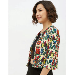 Mayawye Women's Polyester Floral 3-4th Sleeves Shrug (Multicolor)