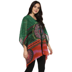 Mayawye Women's Polyester Printed Kaftan Sleeve Shrug (Green - Multicolor)