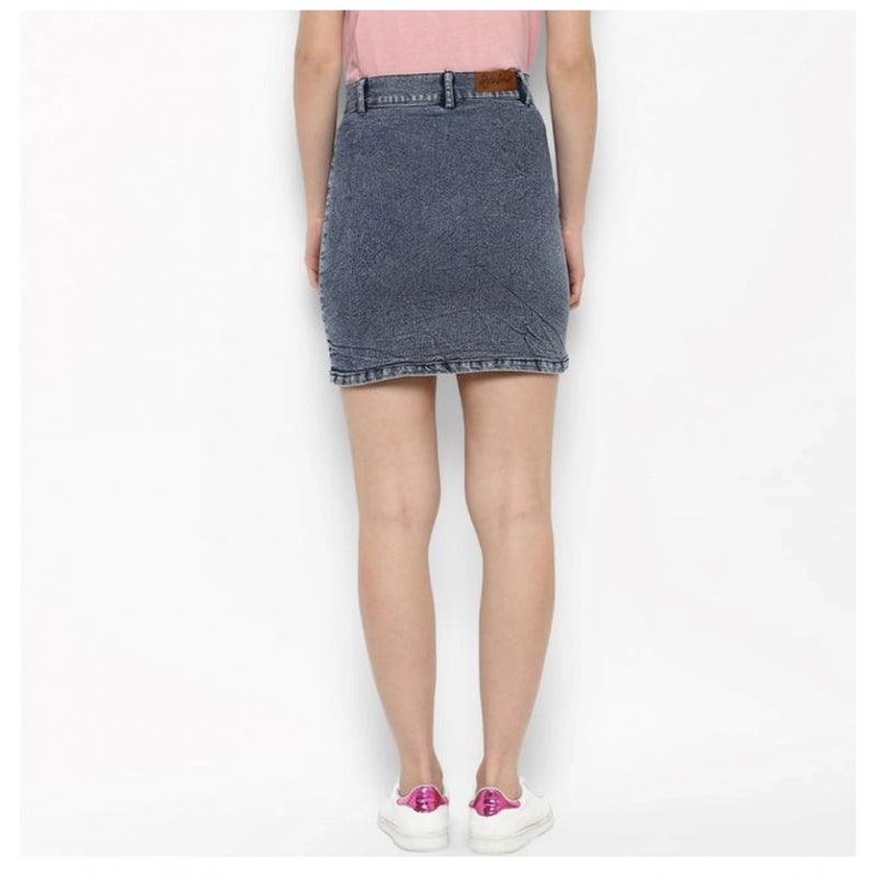 Mayawye Women's Denim Tie Up Buttoned Skirt (Blue)