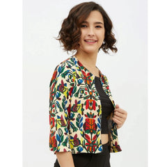 Mayawye Women's Polyester Floral 3-4th Sleeves Shrug (Multicolor)