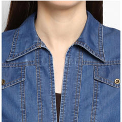 Mayawye Women's Denim Solid 3-4th Sleeves Shrug (Blue)
