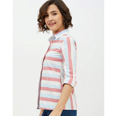 Mayawye Women's Cotton Striped Long Sleeves Standard Length Shirt (Pink)