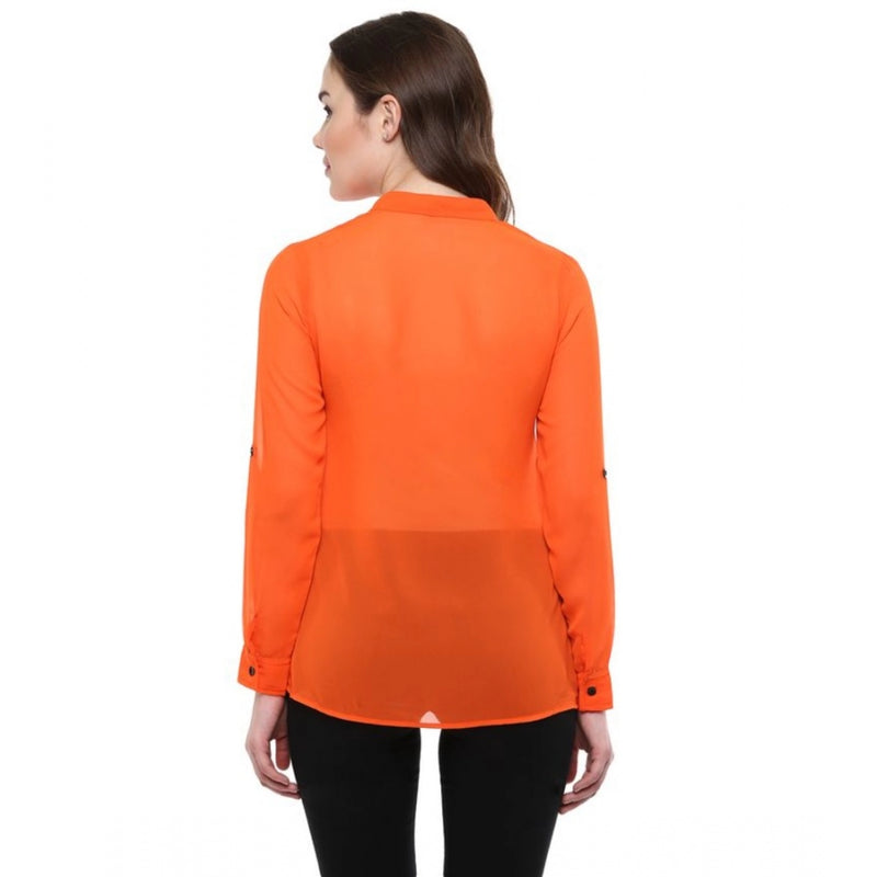 Mayawye Women's Polyester Solid Long Sleeves Regular Top (Orange)