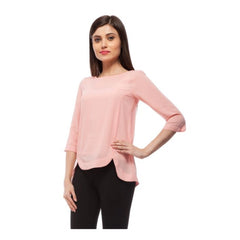 Mayawye Women's Polyester Solid 3-4th Sleeves Regular Top (Peach)