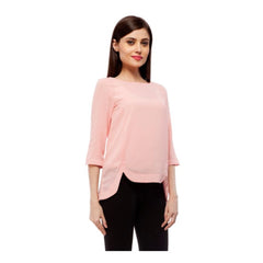 Mayawye Women's Polyester Solid 3-4th Sleeves Regular Top (Peach)