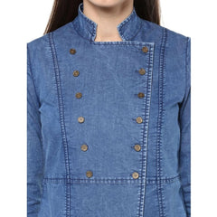 Mayawye Women's Denim Solid 3-4th Sleeves Regular Top (Blue)