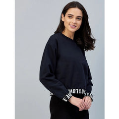 Mayawye Women's Fleece Solid Long Sleeves Sweatshirt (Navy)