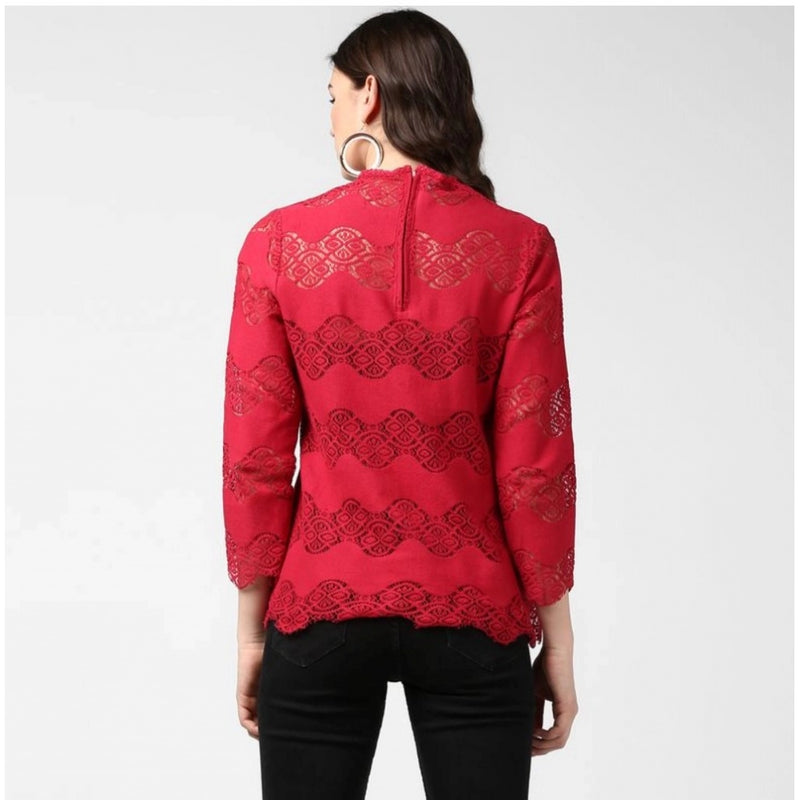 Mayawye Women's Cotton Self Design Long Sleeves Top (Maroon)