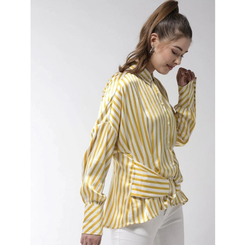 Mayawye Women's Polyester Striped Long Sleeves Top (Yellow)