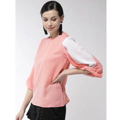 Mayawye Women's Polyester Colour Block Slit Sleeve Top (Pink)