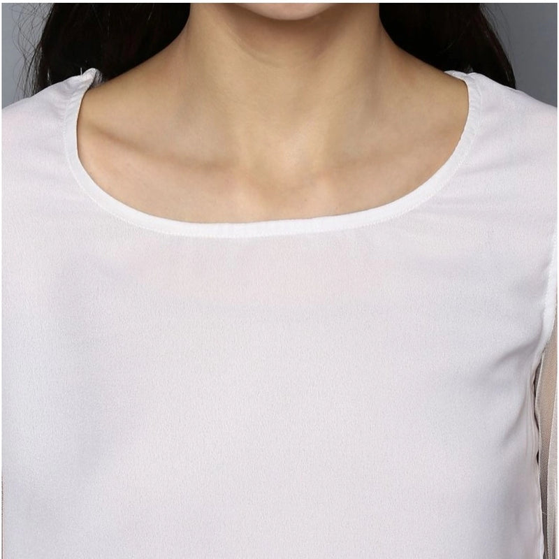 Mayawye Women's Polyester Solid Tier Sleeve Top (White)