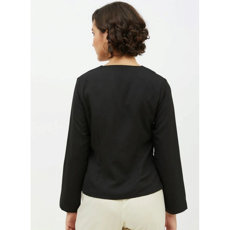 Mayawye Women's Polyester Asymmetrical Long Sleeves Top (Black)