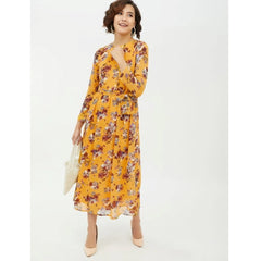 Mayawye Women's Polyester Floral Long Sleeves Calf-length Dress (Multicolor)