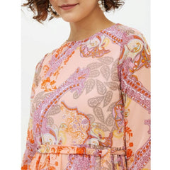 Mayawye Women's Polyester Printed Long Sleeves Calf-length Dress (Multicolor)