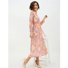 Mayawye Women's Polyester Printed Long Sleeves Calf-length Dress (Multicolor)