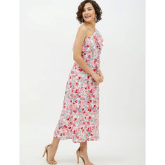 Mayawye Women's Polyester Floral One Shoulder Calf-length Dress (Multicolor)