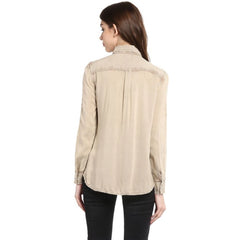 Mayawye Women's Rayon Solid Long Sleeves Standard Length Shirt (Beige)