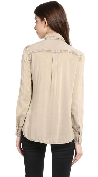 Mayawye Women's Rayon Solid Long Sleeves Standard Length Shirt (Beige)