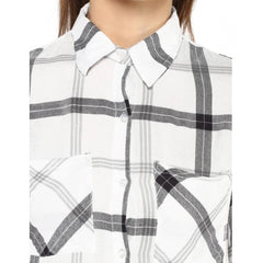 Mayawye Women's Rayon Checkered Long Sleeves Standard Length Shirt (Black - White)