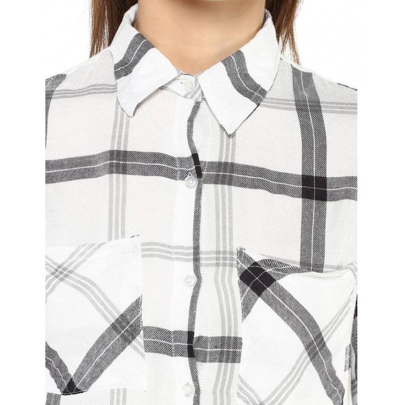 Mayawye Women's Rayon Checkered Long Sleeves Standard Length Shirt (Black - White)