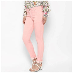 Mayawye Women's Denim Solid Buttoned Jeans (Pink)
