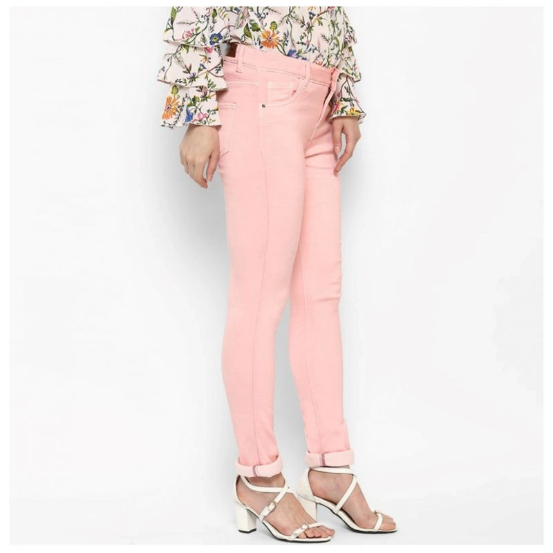 Mayawye Women's Denim Solid Buttoned Jeans (Pink)