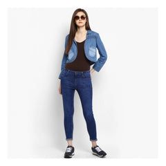 Mayawye Women's Denim Smocking 3-4th Sleeves Shrug (Blue)