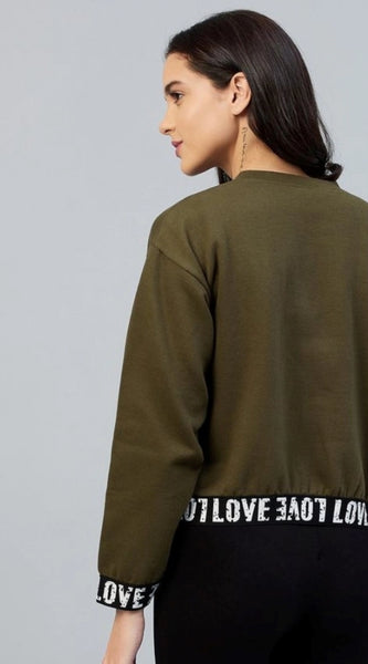 Mayawye Women's Fleece Solid Long Sleeves Sweatshirt (Olive)