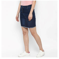 Mayawye Women's Denim Stitching Pattern Buttoned Skirt (Blue)