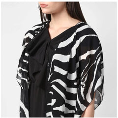 Mayawye Women's Polyester Printed Short Sleeve Shrug (Black)
